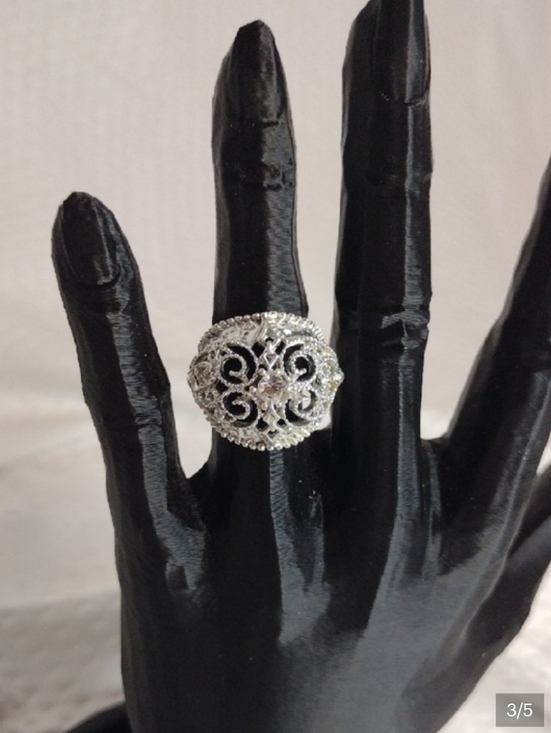 Jewelry - Silver Filigree Dome Cocktail Ring -Fashion Silver Ring L31